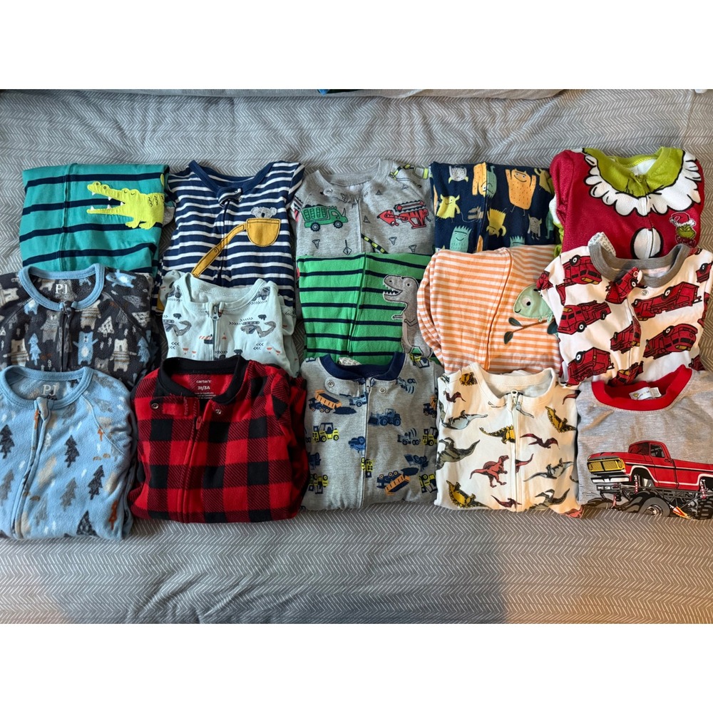 15pc Boys 3T Pajama Lot Carter's Footed Sleepers Fleece Cotton Dinosaurs Trucks